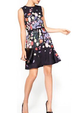 Ted Baker Izobela Kensington Black Floral Dress Size US 6 TB 2
